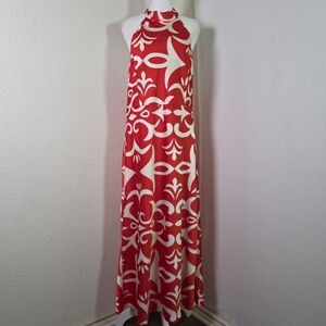 Joie Halter Maxi Dress XL – Red White Bold Print, Backless, Resort Wear